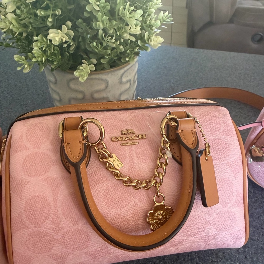 Coach Pink and Tan Satchel with Gold Accents - Picture 3 of 4